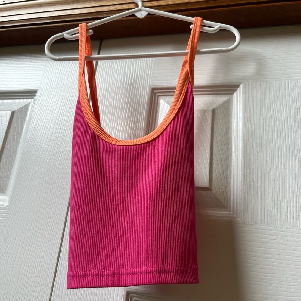 XS Pink and Orange Ribbed Tank Top